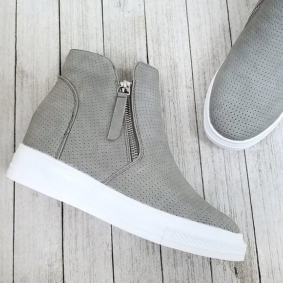 New Gray Perforated Wedge Platform Sneakers - Picture 4 of 5